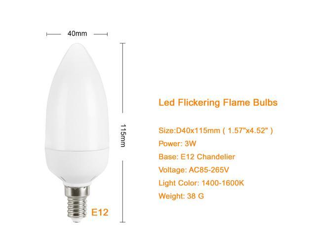 2x LED Flame Bulb E12 Candelabra BASE 3 Watt Warm White LED Chandelier Bulbs Flameless Flickering Light For Events Festival Hotel Christmas Holiday...