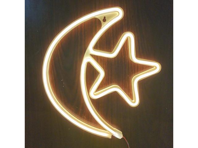 QLEE Led Neon Light Sign Moon Star Decor Wall Decor Art Sign Light 12' For Wedding Christmas Party Birthday Celebration Events Decoration Neon Sign...