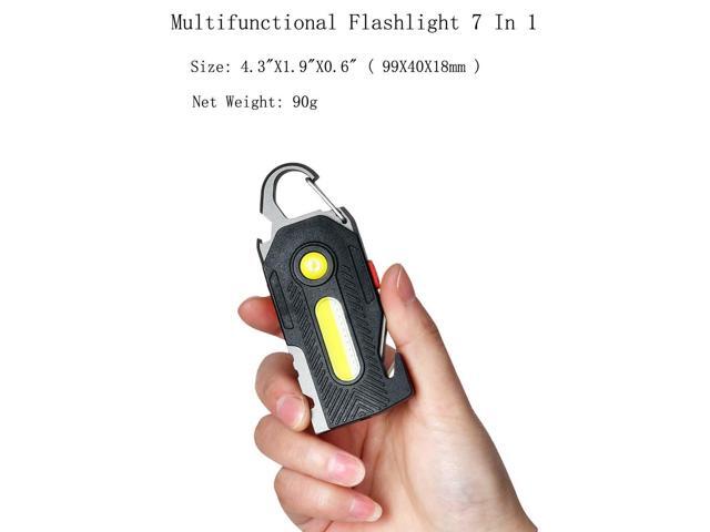 QLEE Multifunctional flashlight 7 in 1 COB Keychain Bright Work Light Rechargeable Portable LED light with Bottle Opener Seat belt cutter Survival...