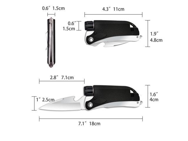 QLEE Led Mini Flashlight 6-In-1 Utility Folding Pocket Knife With Bottle Opener,Glass Breaker First Attack,Buckle,Whistling,Multi-Function...