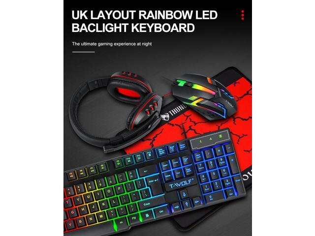 4 in 1 Wired RGB Gaming Keyboard and Backlit Mouse and Gaming Headset Combo USB Wired Backlit Keyboard,LED Gaming Keyboard Mouse Set,Headset with...