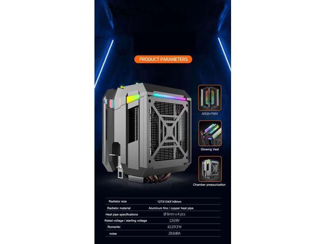 CPU Cooler ARGB,Air Cooler,42.97CFM,4 Copper Heatpipes ARGB Sync PC for AMD FM2/AMD4/Intel LGA2066/1151/2011-3, 127mm ARGB PWM Fan Blade,Computer...