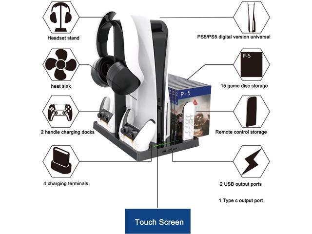 Vertical Stand with Headset Holder and Cooling Fan Base for PS5 Console & Playstation 5 Accessories, 1 Headphone Stand, 2 Controller Chargers, 15...