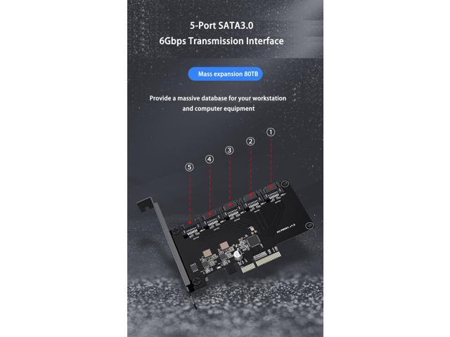 PCIe SATA Card PCIE to 5 Port SATA 3.0 6Gps computer desktop chassis adapter card solid state mechanical hard disk adapter box Support 5 SATA 3.0...