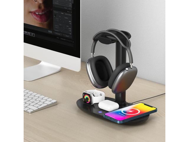 4 in 1 Wireless Charger 15W and Headphones Stand Holder Qi Fast Wireless Charging Station for AirPods/Apple Watch Series/iPhone 12/11/11 pro/11 Pro...