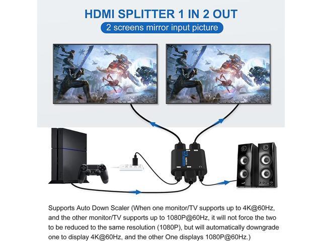 HDMI Splitter 1 in 2 Out,HDMI Audio Extractor 4K 60HZ HDMI Splitter for Dual Monitor Duplicate/Mirror,Supports Auto Scaling, HDCP 2.2,HDR 10 for...