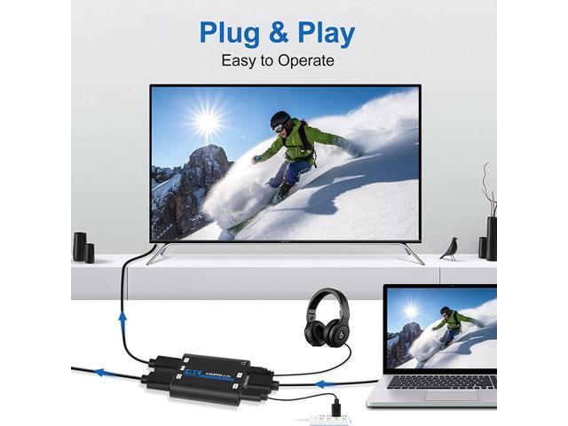 HDMI Splitter 1 in 2 Out,HDMI Audio Extractor 4K 60HZ HDMI Splitter for Dual Monitor Duplicate/Mirror,Supports Auto Scaling, HDCP 2.2,HDR 10 for...
