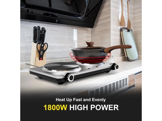 GIVENEU Electric Double Burner Hot Plate for Cooking, 1800W Portable Electric Stove, 6 Speed Adjustable Thermostats, Stainless Steel Hot Plate for...