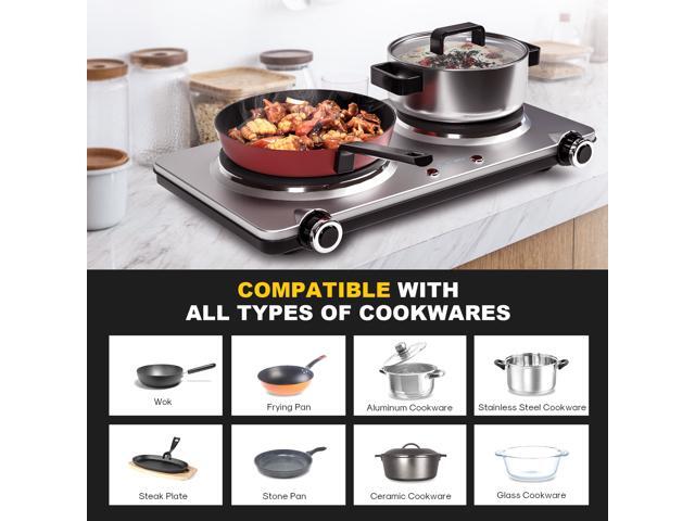 GIVENEU Electric Double Burner Hot Plate for Cooking, 1800W Portable Electric Stove, 6 Speed Adjustable Thermostats, Stainless Steel Hot Plate for...