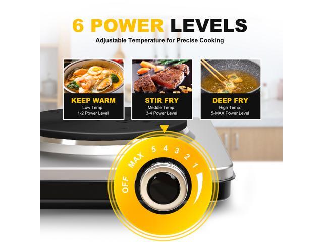 GIVENEU Electric Double Burner Hot Plate for Cooking, 1800W Portable Electric Stove, 6 Speed Adjustable Thermostats, Stainless Steel Hot Plate for...