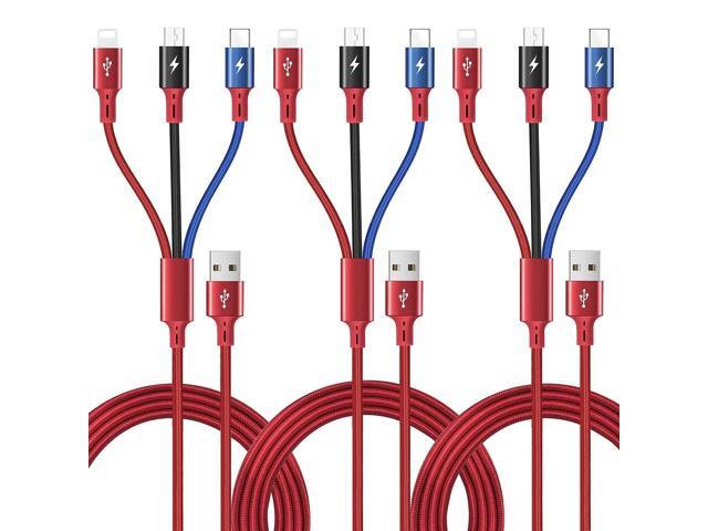 KEHIPI 3Pack 5Ft Multiple Charging Cable 3-in-1 Braided Multi Charger Cord Fast Charging Cable Multi Charger Cable for Type C/Micro USB Port for...