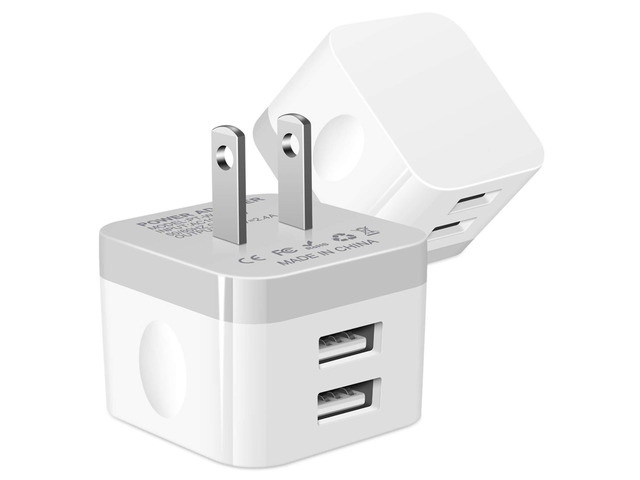 Dual USB Wall Charger, 2.4A Double USB Wall Plug iPhone Fast Charger Block