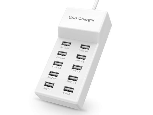 KEHIPI USB Charger Station Block with Rapid Charging Auto Detect Technology Safety Guaranteed 10-Port Family-Sized Smart USB Ports for Multiple...
