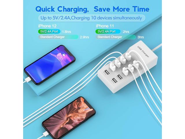 KEHIPI USB Charger Station Block with Rapid Charging Auto Detect Technology Safety Guaranteed 10-Port Family-Sized Smart USB Ports for Multiple...
