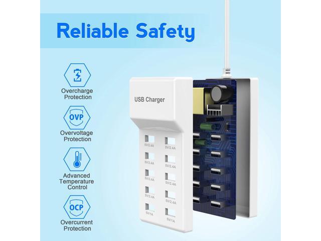 KEHIPI USB Charger Station Block with Rapid Charging Auto Detect Technology Safety Guaranteed 10-Port Family-Sized Smart USB Ports for Multiple...