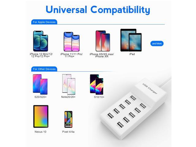 KEHIPI USB Charger Station Block with Rapid Charging Auto Detect Technology Safety Guaranteed 10-Port Family-Sized Smart USB Ports for Multiple...