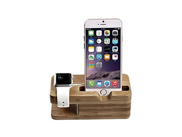 Vista iPhone and iWatch Docking and Charging Station in Natural Wood - Brown