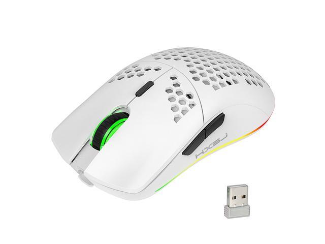HXSJ T66 Ergonomic 2.4G Wireless Gaming Mouse with RGB Lighting, Adjustable DPI, Built-in 750mAh Rechargeable Battery - White