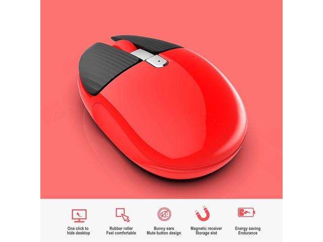 HXSJ M106 Bunny Style Silent Office Wireless Mouse for Girl (One-button Hide Desktop, Rechargeable 600mAh, Black)