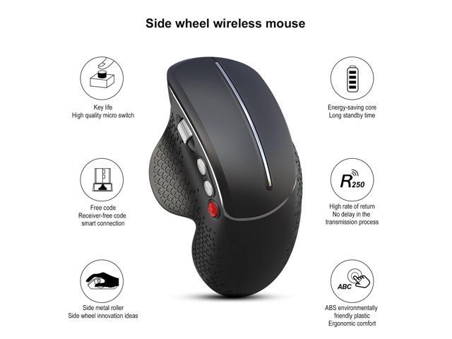 HXSJ T32 2.4GHz Wireless Office Gaming Vertical Mouse with Innovative Aluminum Side Scroll Wheel - Black
