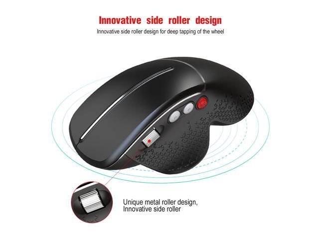 HXSJ T32 2.4GHz Wireless Office Gaming Vertical Mouse with Innovative Aluminum Side Scroll Wheel - Black