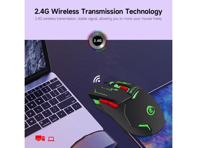 HXSJ X30 Ergonomic 7 Colorful Lights 2400DPI Wireless Mouse with Built-in 1200mAh High Capacity Rechargeable Battery