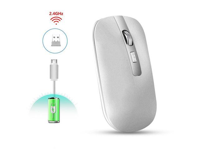 HXSJ M30 Rechargeable Office Silent Wireless Mouse W/ Metal Scroll Wheel and 1600DPI - Silver