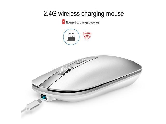 HXSJ M30 Rechargeable Office Silent Wireless Mouse W/ Metal Scroll Wheel and 1600DPI - Silver