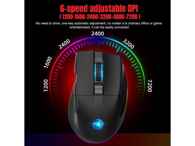 HXSJ A905 Ergonomic USB Wired Game Mouse for Laptop PC (8 Macro Programmable Buttons, 7200DPI, RGB Backlit, Black)