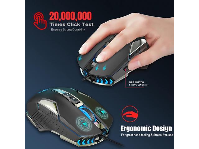 HXSJ S600 Ergonomic Programmable Gaming USB Wired Mouse with Colorful RGB Light, 9 Macro Keys, 7200DPI