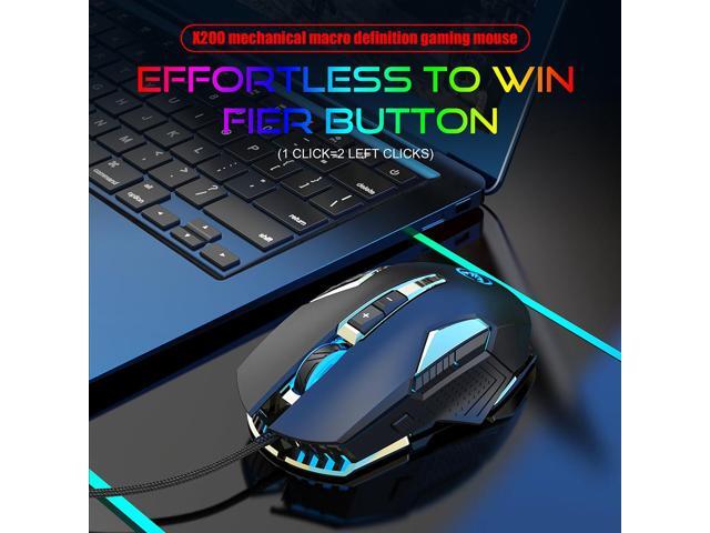 HXSJ S600 Ergonomic Programmable Gaming USB Wired Mouse with Colorful RGB Light, 9 Macro Keys, 7200DPI