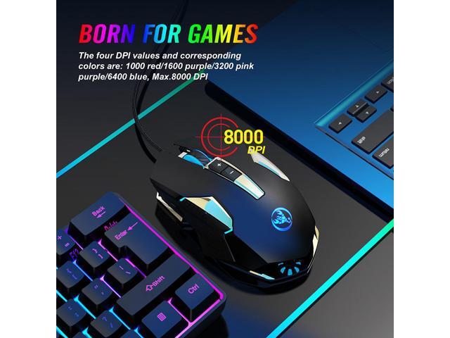 HXSJ S600 Ergonomic Programmable Gaming USB Wired Mouse with Colorful RGB Light, 9 Macro Keys, 7200DPI