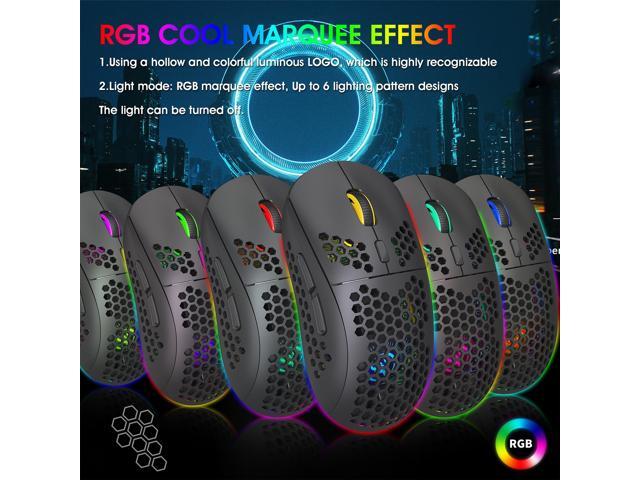 HXSJ T90 Triple Mode Rechargeable Wireless Mouse (Bluetooth 3.0 + 5.0 + 2.4GHz Wireless, RGB Lighting, Adjustable DPI, Black)