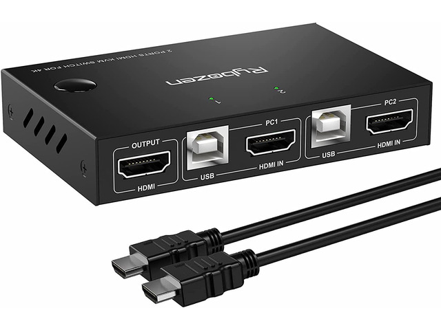 2 Ports KVM Switch HDMI, USB HDMI Switches for 2 Computers Share Wireless Keyboa