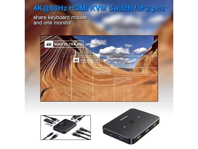 4K@60Hz HDMI KVM Switch USB Selector for 2 Computers Share one Monitor and 4 USB 3.0 Ports, Keyboard Mouse Printer, External Hard Drives, 2 USB...