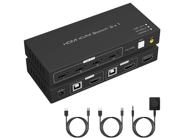 KVM Switch HDMI 2 Port 4K 60Hz 4 Port USB2.0 for 2 Computers 1 Monitor Share Keyboard Mouse Printer Support Wire-Desktop Controller Including 2...