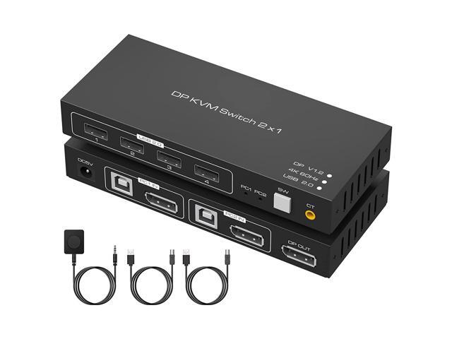 KVM Switch DisplayPort 2 Port 4K 60Hz USB2.0 DP 1.2 for DP KVM Switches 2 PC 1 Monitor Switch Support Wire-Desktop Controller Including 2 USB2.0 Cable