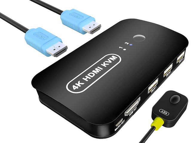 HDMI KVM Switch 2 Port - KVM Switch HDMI, Monitor Switch for 2 Computers,USB Switch Selector for 2 Computers Share Keyboard Mouse,Flash Drive,...