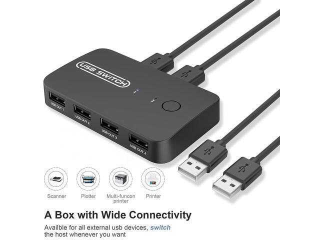 USB 2.0 Switch Selector for 2 Computers & Sharing 4 USB Devices with Remote Button Switch, KVM Switch Hub Adapter for Mouse, Keyboard, Scanner,...