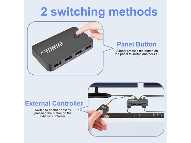 USB 2.0 Switch Selector for 2 Computers & Sharing 4 USB Devices with Remote Button Switch, KVM Switch Hub Adapter for Mouse, Keyboard, Scanner,...