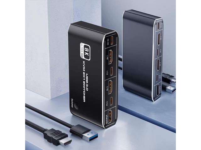 USB HDMI 2.1 KVM Switch 4K 120Hz, BolAAzuL 8K Dual-Port USB 3.0 HDMI 2.1 KVM Switch, USB-C HDMI KVM Switcher with Keyboard Shortcut Hotkey...