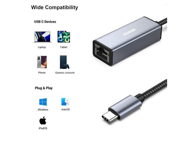 BENFEI USB-C to Ethernet Adapter, USB Type-C (Thunderbolt 3/4) to RJ45 Gigabit Ethernet LAN Network Adapter Compatible with iPhone 15 Pro/Max,...
