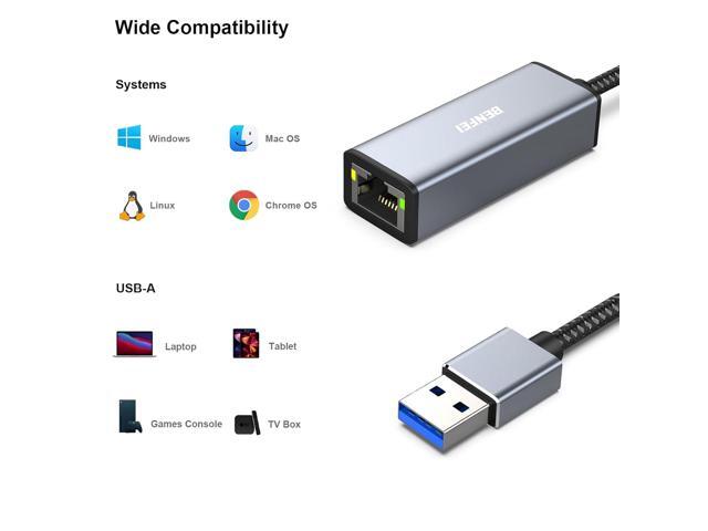 BENFEI Ethernet Adapter, USB 3.0 to RJ45 1000Mbps Gigabit LAN Adapter Compatible for MacBook, Surface Pro, PC with Windows11/10/8/7, XP, Vista,...