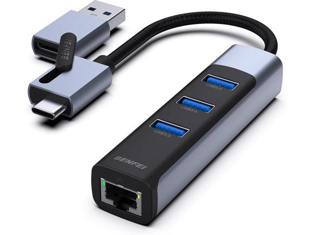 2in1 USB-C/USB 3.0 to Ethernet Adapter with 3*USB 3.0 Ports Compatible with iPhone 15 Pro/Max, MacBook Pro/Air 2023, iPad Pro, iMac, S23, XPS 17,...