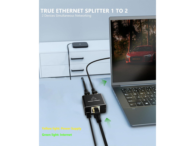 RJ45 Ethernet Splitter, 1000Mbps Ethernet Splitter 1 to 2[2 Devices Simultaneous Networking], Gigabit Network Adapter 8P8C LAN Internet Extension...