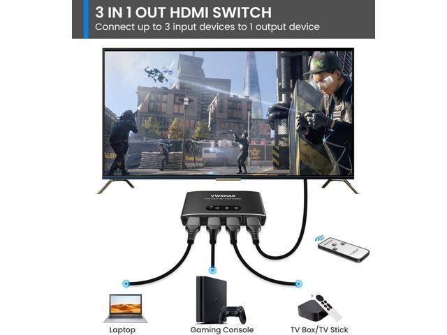 HDMI Switch 3 in 1 Out 4K UHD HDMI Switcher Splitter, Automatic Switch with Remote Metal HDMI Switch Box Hub Support 4K 30Hz 3D 1080P HDCP1.4 for...