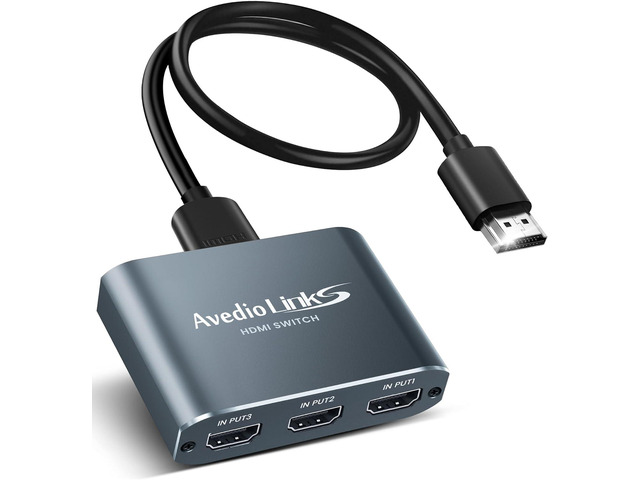 HDMI Switch 3 in 1 Out 4K@60Hz Aluminum Alloywith 4FT HDMI 2.0 Cable, avedio links 3x1 HDMI Multi Port Switch, 3 Way HDMI Selector Switcher Support...