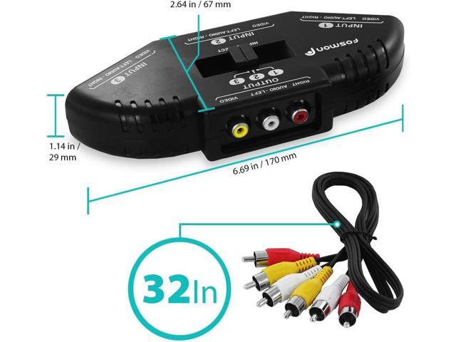 A1602 RCA Splitter with 3-Way Audio, Video RCA Switch Box + RCA Cable for Connecting 3 RCA Output Devices to Your TV