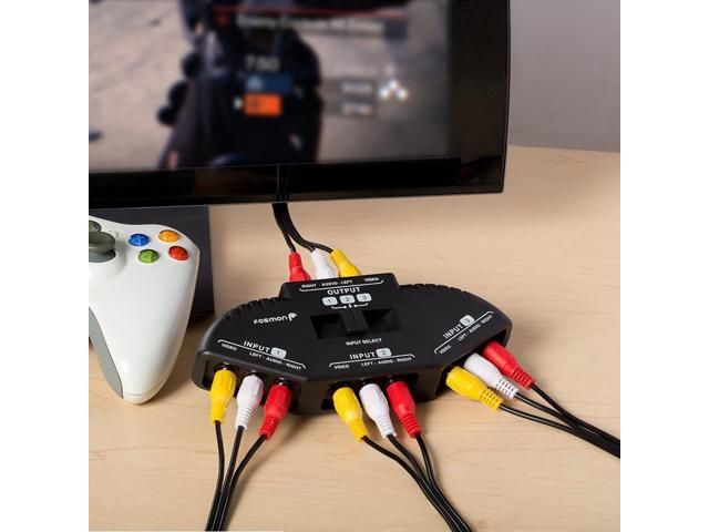 A1602 RCA Splitter with 3-Way Audio, Video RCA Switch Box + RCA Cable for Connecting 3 RCA Output Devices to Your TV