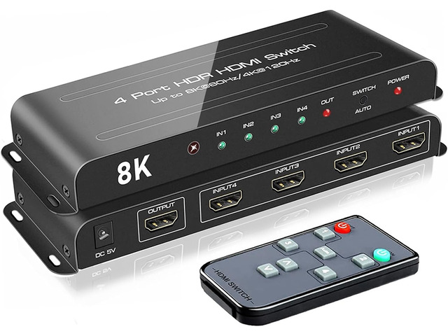 ROOFULL 4 Port 8K HDMI Switch with Remote